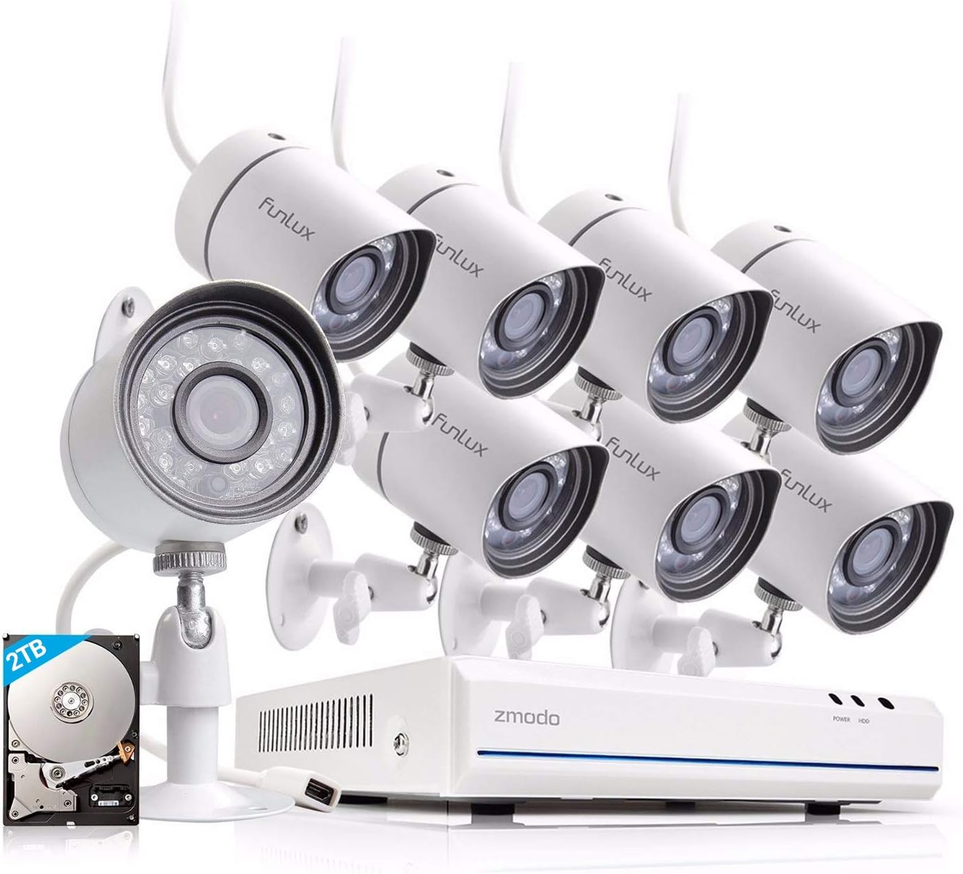Funlux 8 Channel 1080p HDMI NVR Simplified PoE 8 720p HD Outdoor Indoor Security Camera System 2TB Hard Drive