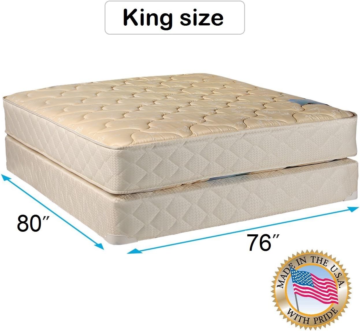 Dream Solutions USA Chiro Premier Orthopedic (Beige) King Size - 76"x80"x9" Mattress and Box Spring Set - Fully Assembled, Good for Your Back, Long Lasting and 2 Sided
