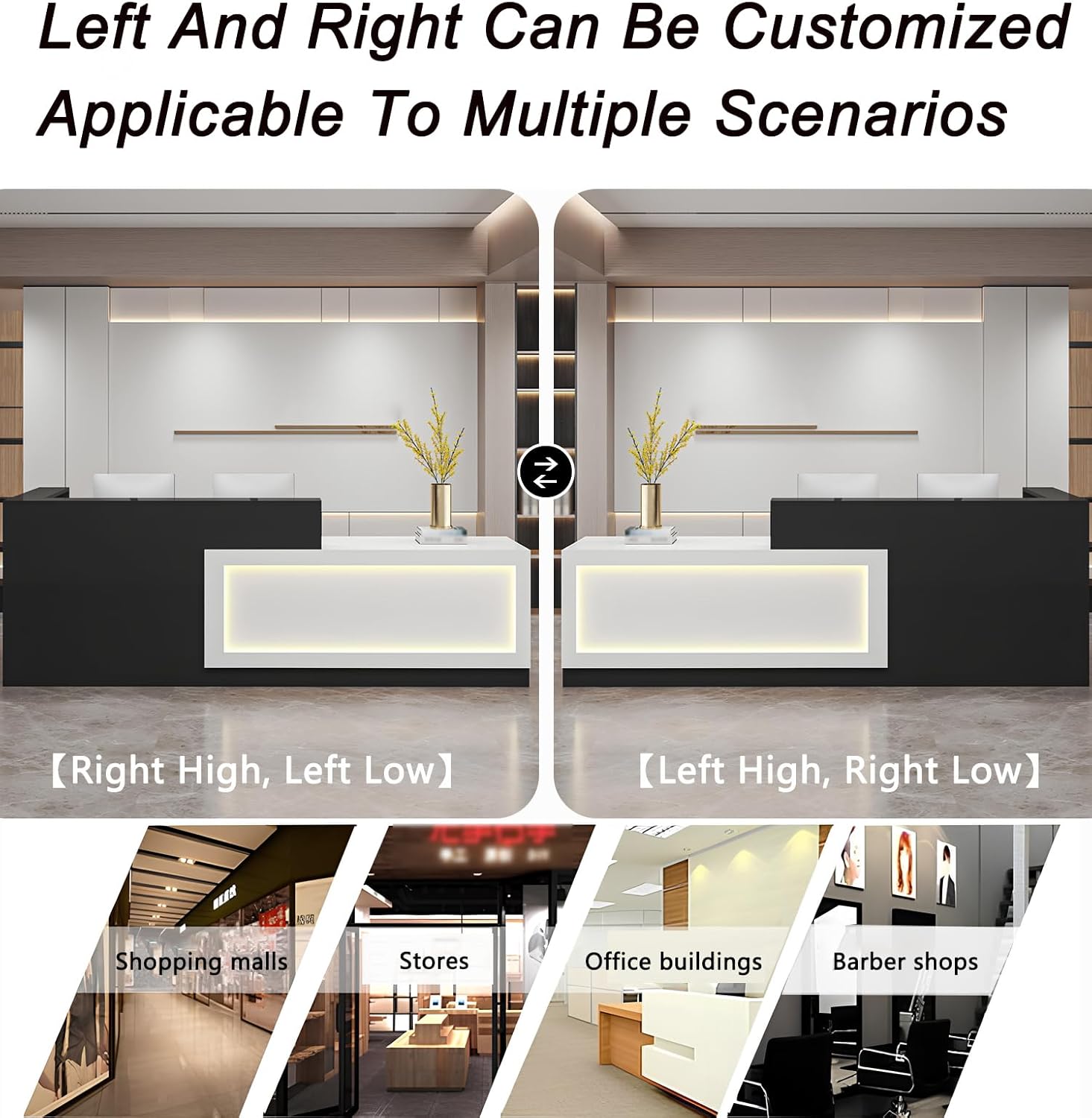 Modern Reception Desk with Storage,Front Desk Reception Counter for Office Lobby,Salon,Retail Store,Checkout Counter & Welcome Area,Sturdy Wood Construction-Easy to Install (A-Right, L 160cm/63in)