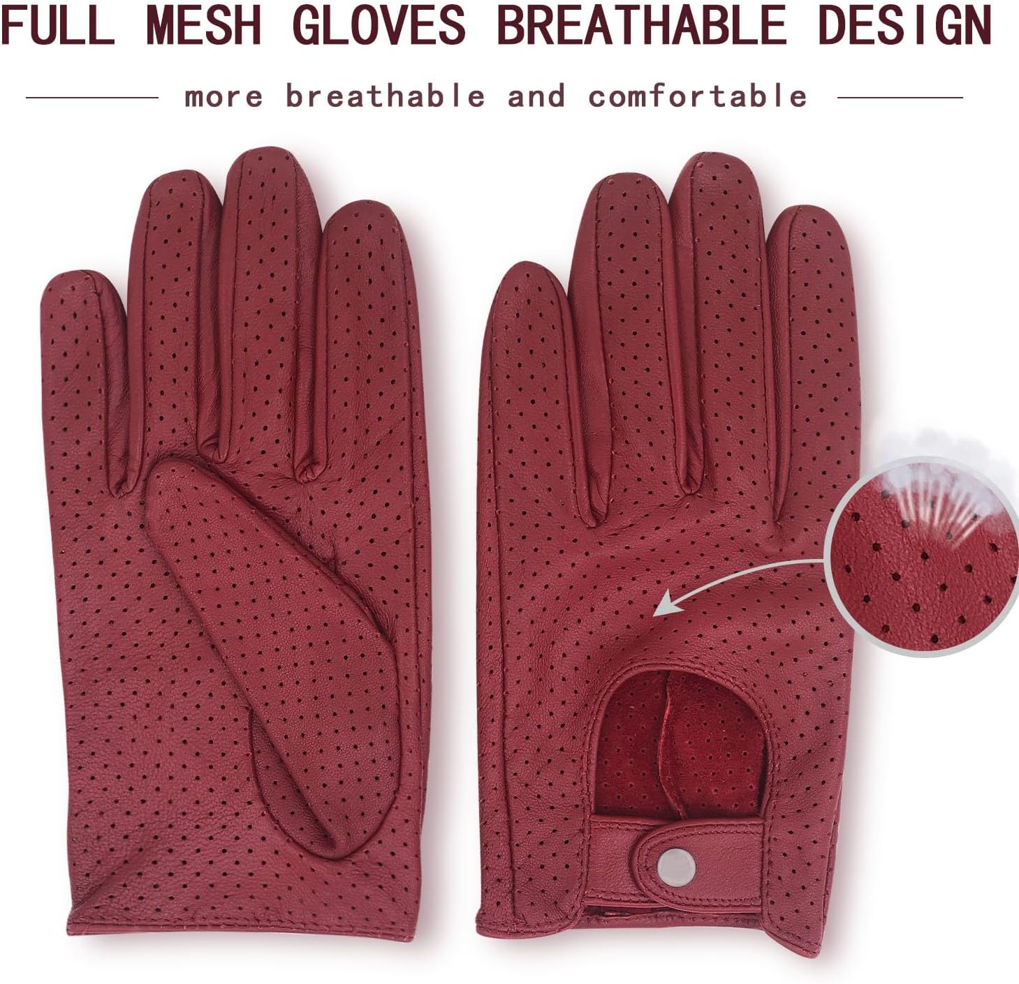 Womens Full Mesh Leather Driving Gloves Unlined -Soft and Thin Italian Lambskin