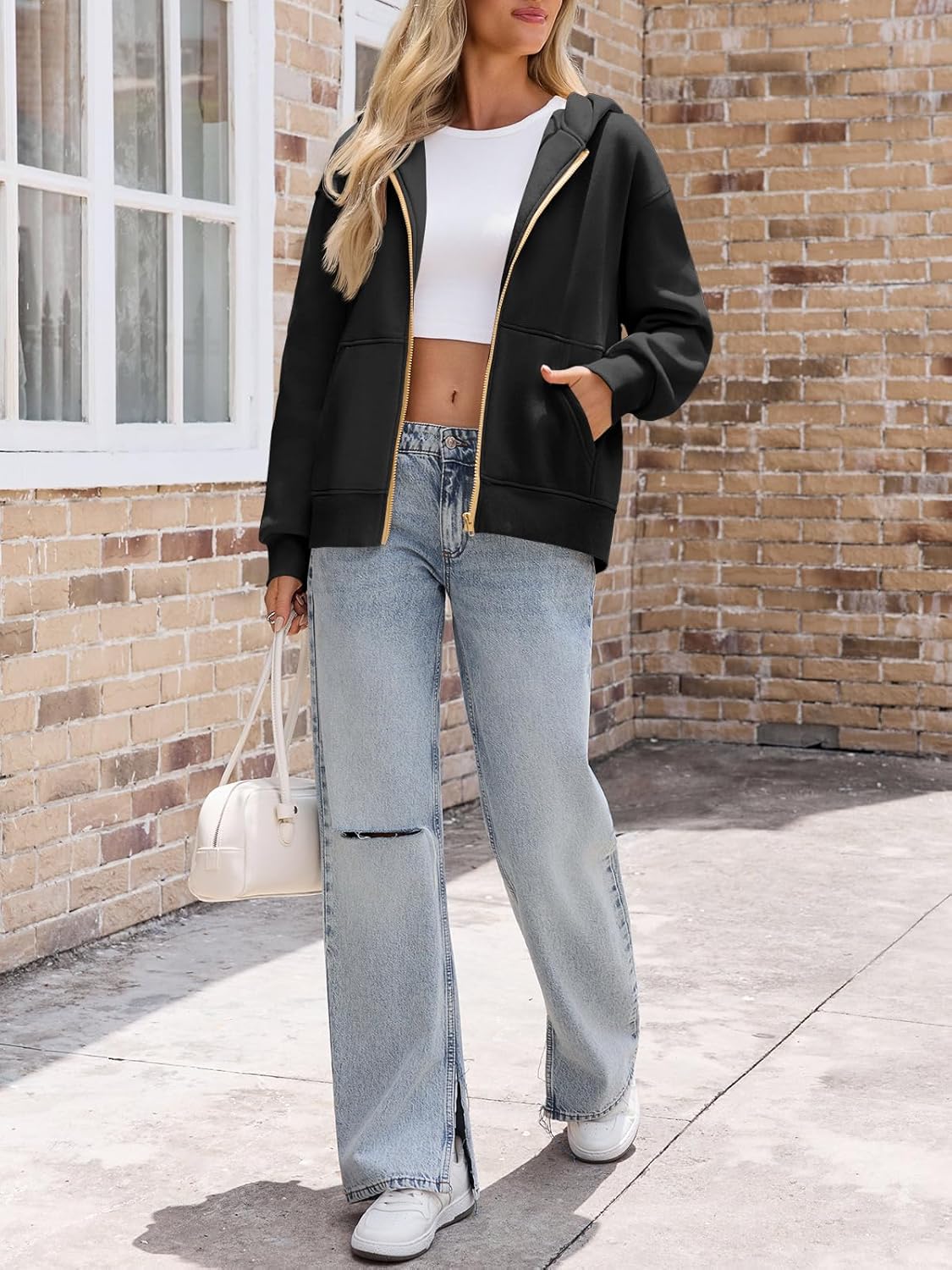 Fisoew Women's Zip Up Hoodies Sweatshirts Casual Long Sleeve Hooded Jackets Fall Trendy Y2K Clothes - Image 4