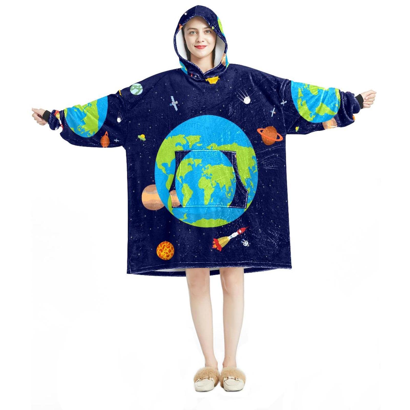 Sweat à capuche surdimensionné flanelle sherpa adulte motif espace fusée galaxie