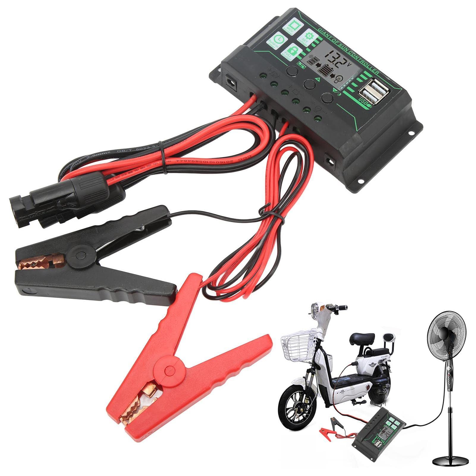 Ubervia® Solar Charge Controller | 12V/ 24V Solar Panel Charge Controller - Solar Charge Controller, With Adjustable LCD Display Alligator Clip Timer Setting MPPT Auto-image-12