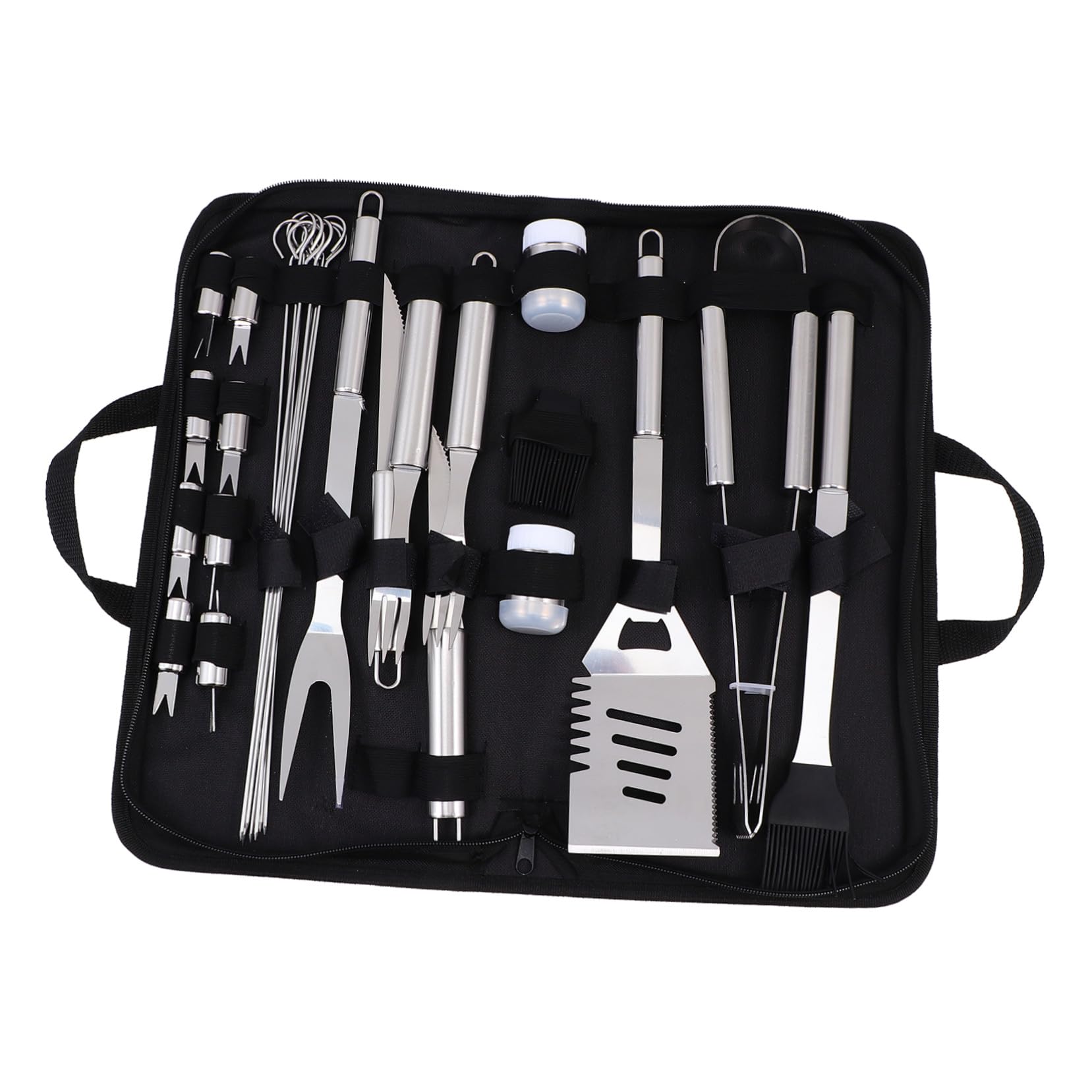 ibasenice Utensili Barbecue in Metallo Inossidabile con Borsa Oxford Accessori Bbq Completi per Grigliate all'Esterno Forchette e Pinze per Cottura Grigliata per Escursioni e Feste
