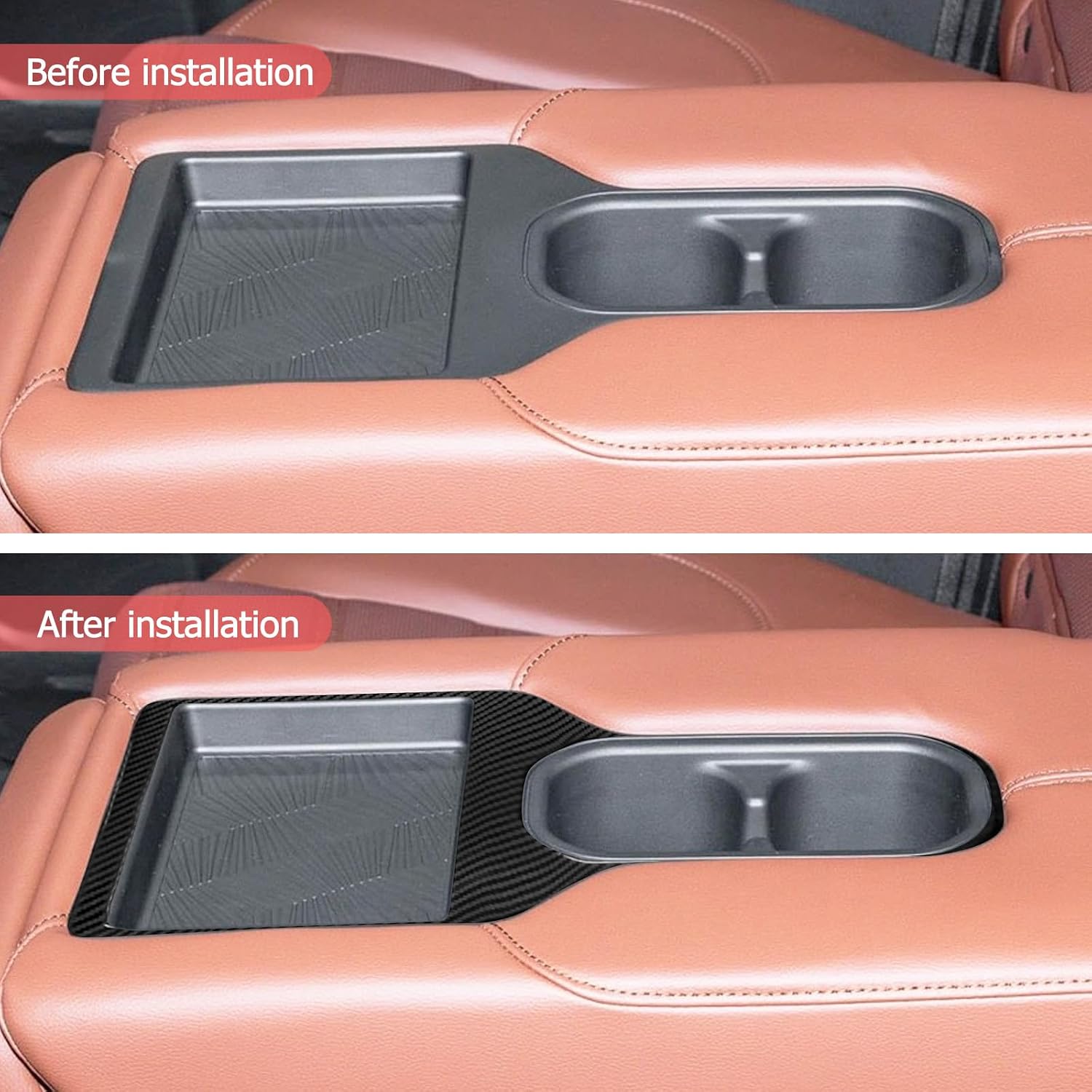 SUNJIKA Compatible with Stainless Steel Rear Water Cup Holder Panel Cover Trim Interior Accessories for Honda CRV CR-V 2017 2018 2019 2020 2021 2022 (1pc Carbon Fiber Black)