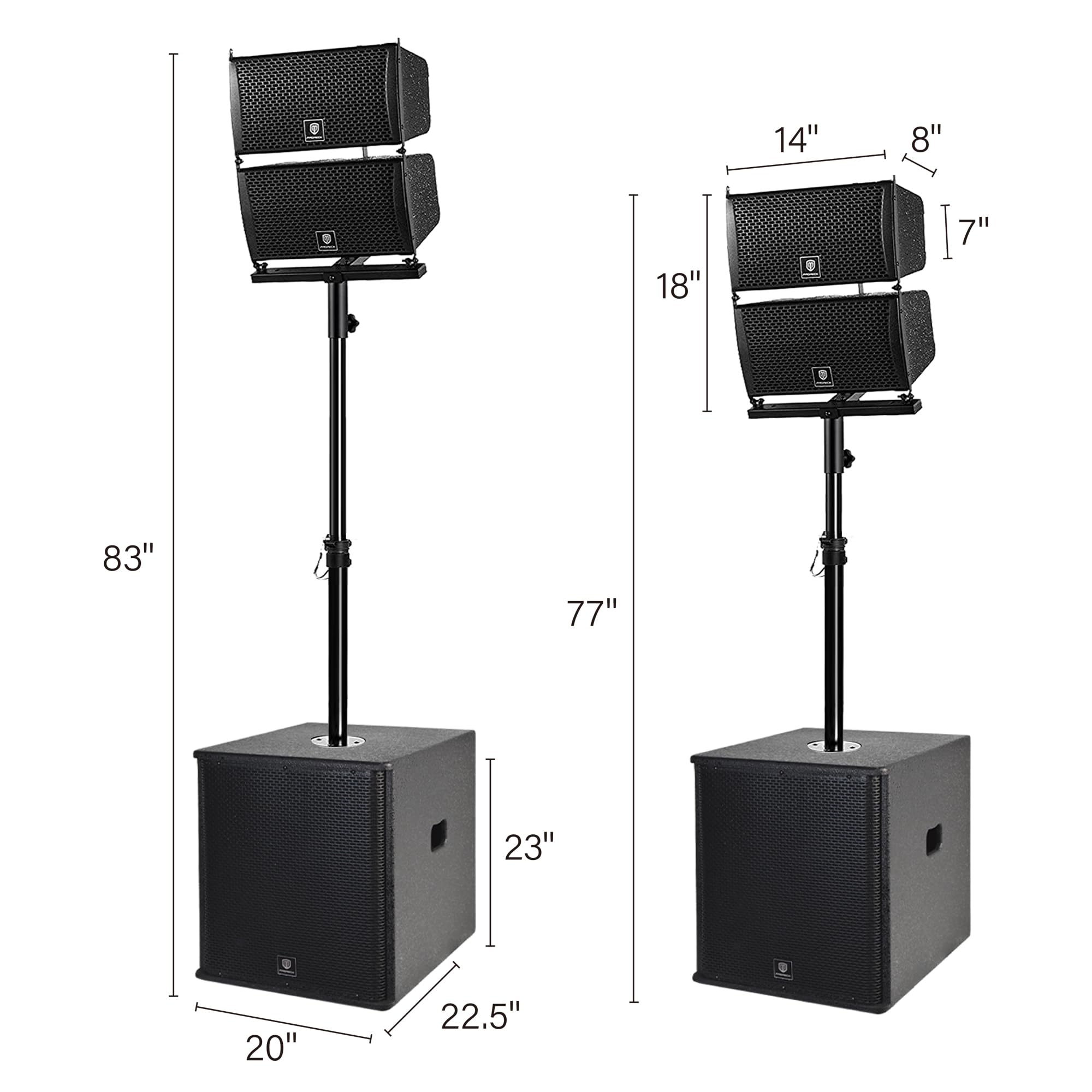 PRORECK Club 6000 15-inch 6000W P.M.P.O Stereo PA Speaker System Combo Set 4 Line Array Speakers, 2 15-inch Subwoofers with Bluetooth/USB Read/SD Card/Remote Control, for Party DJ Wedding Meeting