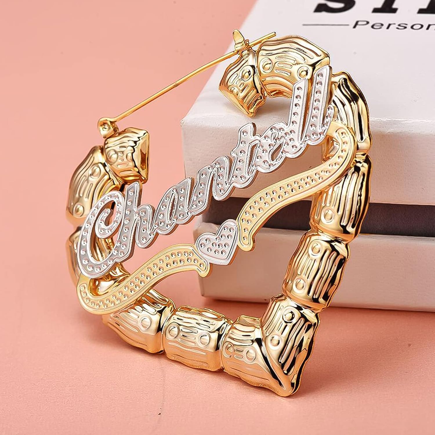 Gemiac Custom Name Earrings Personalized 18K Gold Plated Name Hoop Earrings Two Tone Customized Earrings Fashion Jewelry Gift for Women