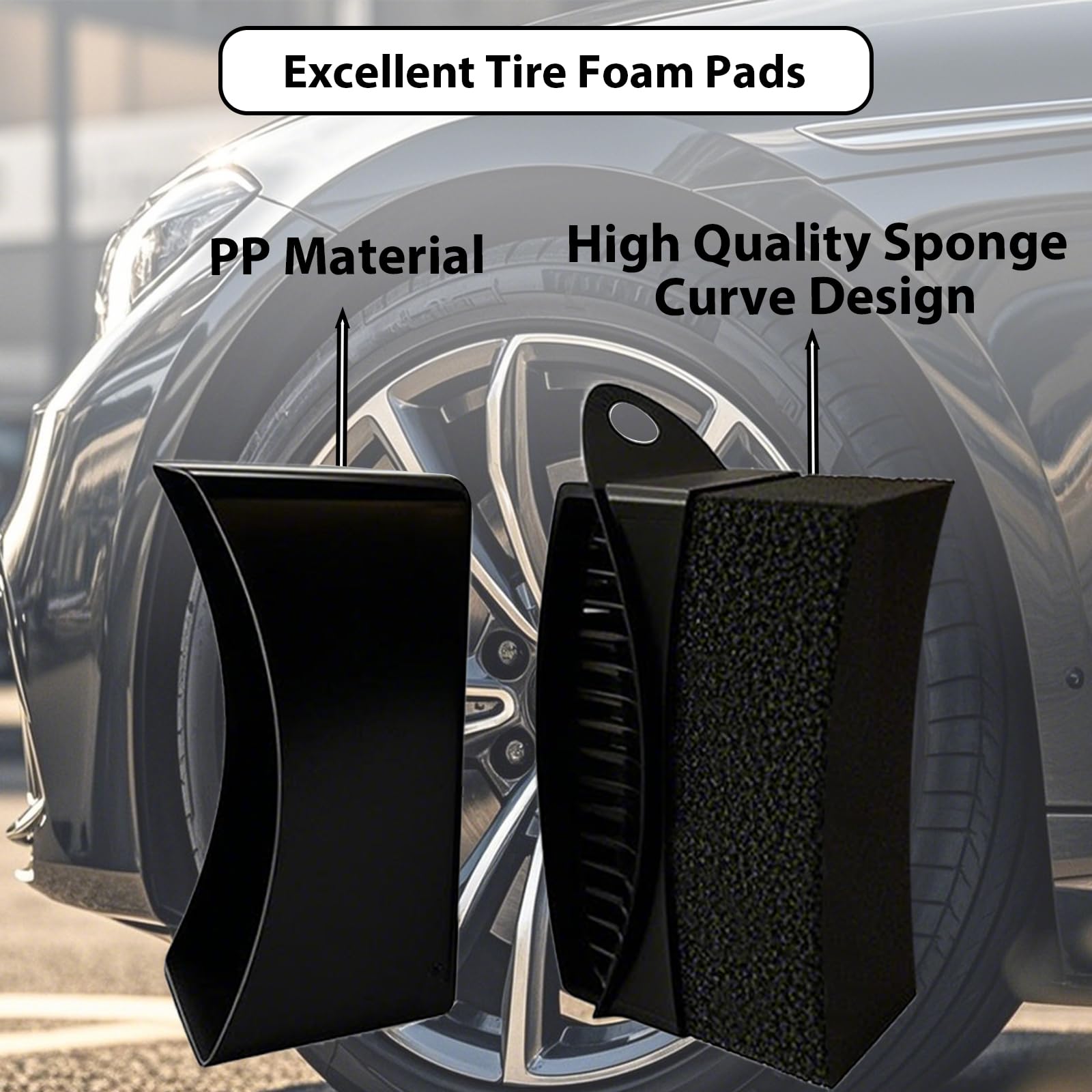 2 Pack Tire Shine Applicator Pads, Reusable Tire Dressing Applicator Sponge, Curved Tire Gel Applicator Forms with Lid, Black Tire Applicator Pads for Car Cleaning Detailing