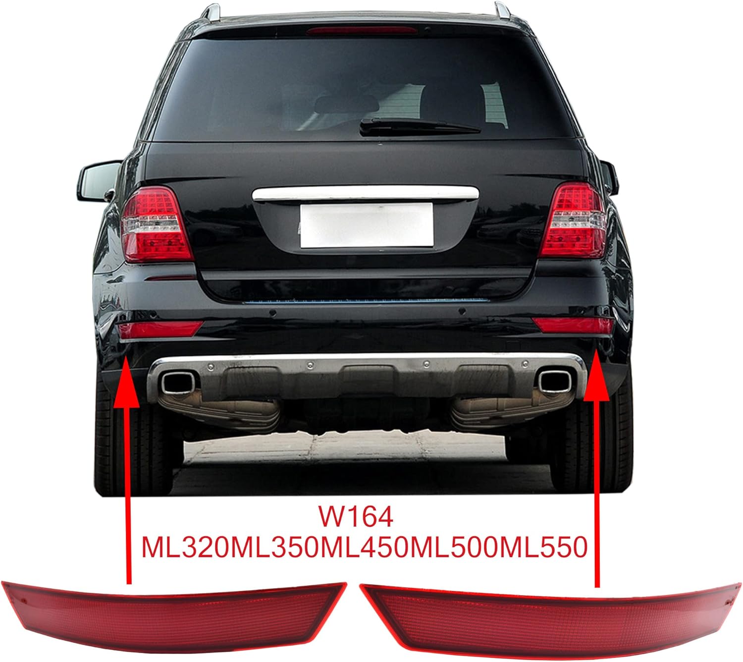 Rear Bumper Reflector Assembly Left & Right Pair Set Compatible With Mercedes-Benz W164 ML320 ML350 ML500 2008 2009 2010 2011 Replacement OEM ‎1648200374 1648200674