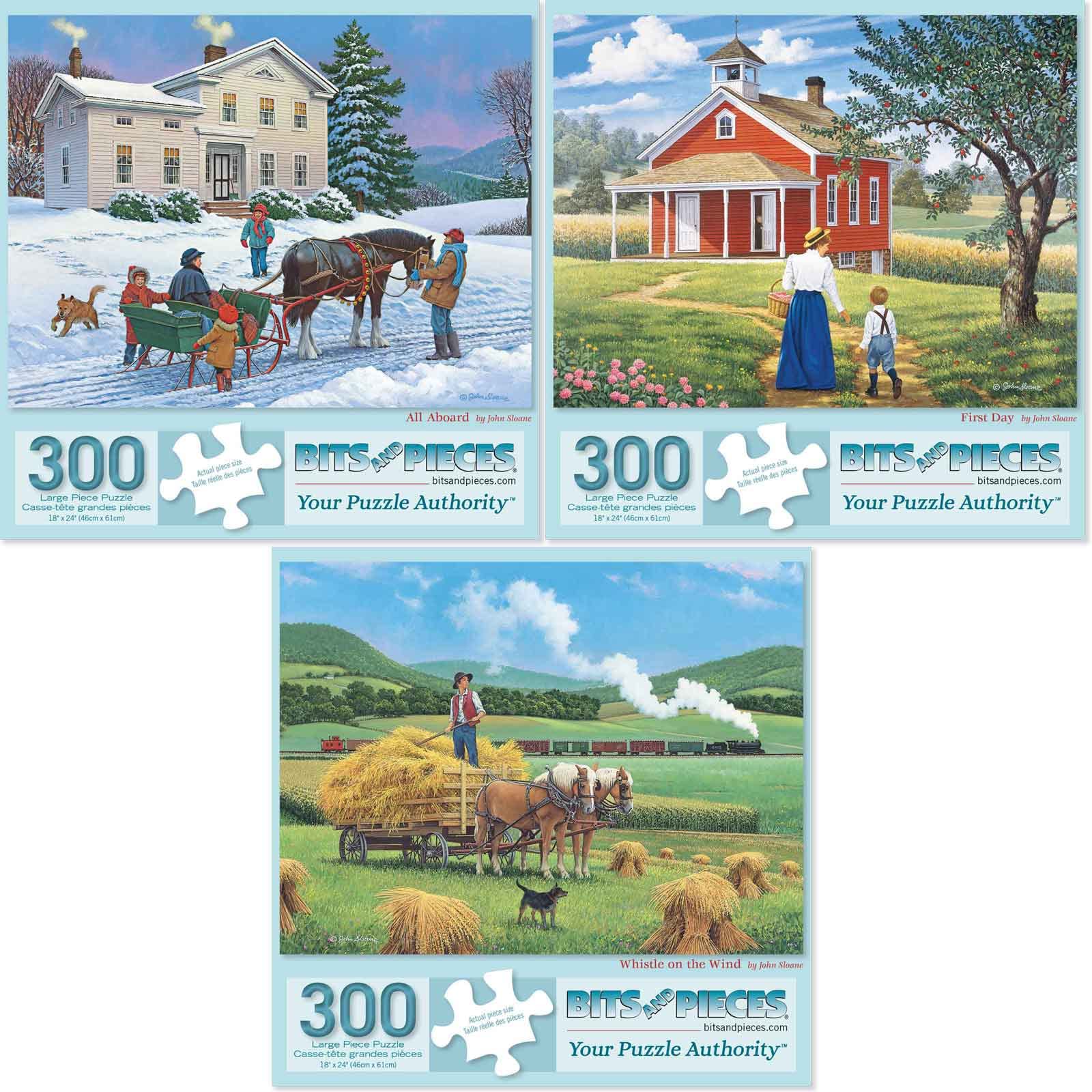Bits and Pieces - Value Set of (3) - 300 Piece Jigsaw Puzzles for Adults - 18" x 24" - 300 pc Large Piece Seasons Jigsaws Bundle by Artist John Sloane