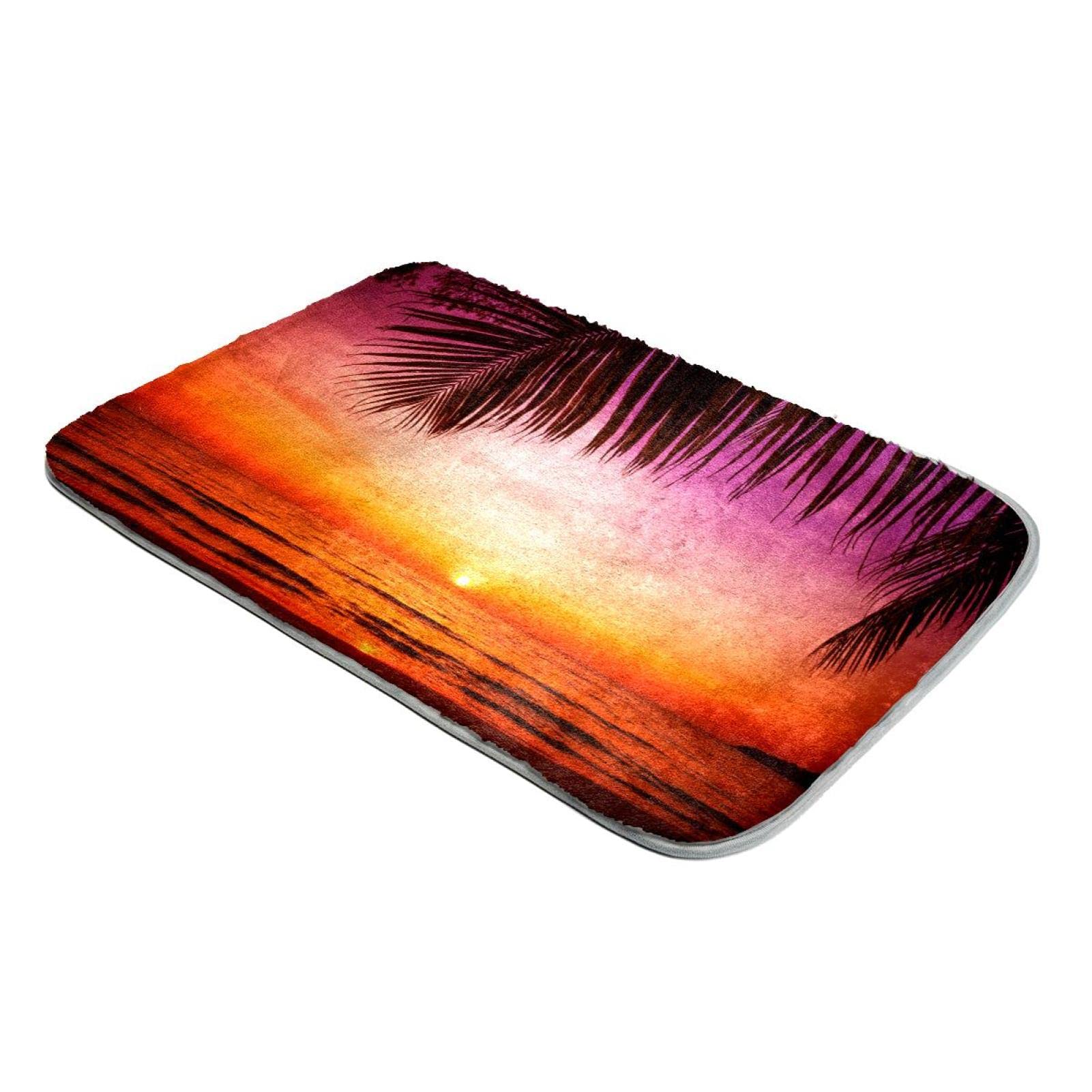 Tapis palmier et coucher de soleil pour créer une ambiance évasion au salon