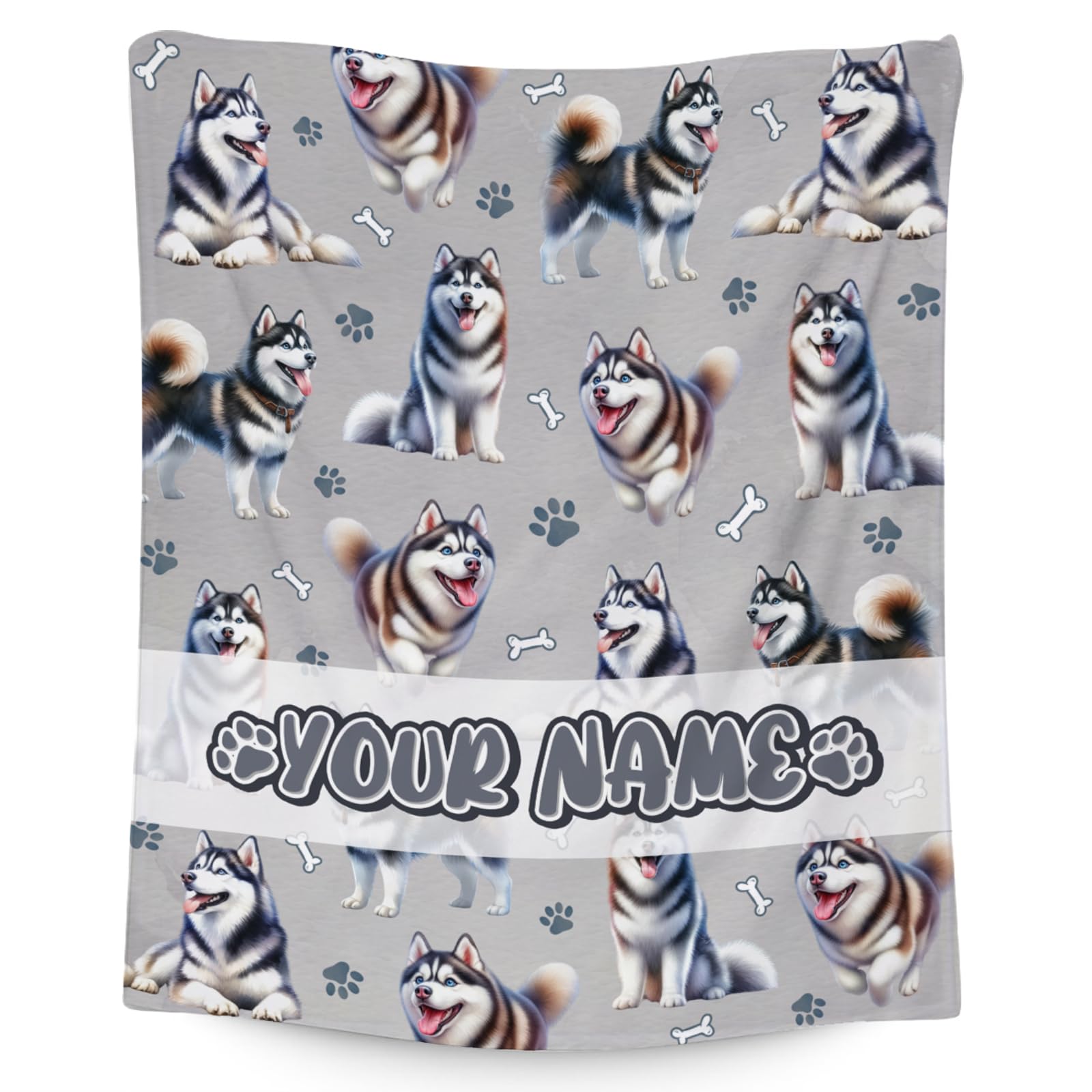 Custom Husky Gifts, Personalized Siberian Husky Blanket for