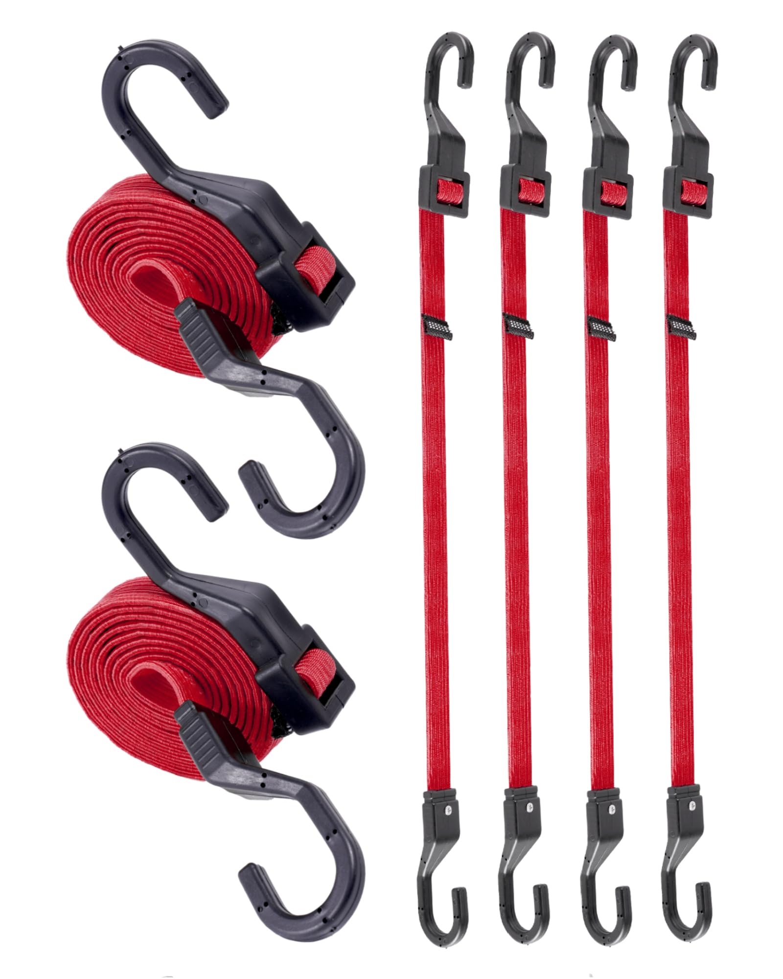 36" Flat Adjustable Bungee Cords with Hooks, 3X Faster to Adjust the Length