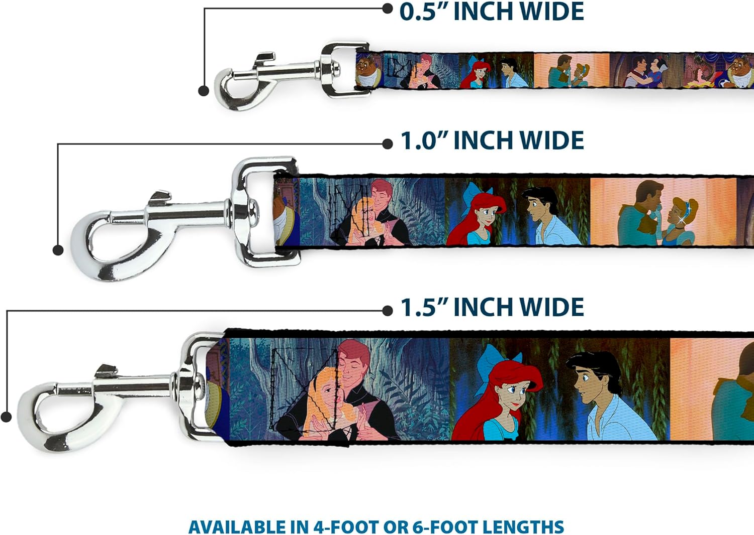 Buckle-Down Pet Leash - Disney Princess Scenes Framed - 6 Feet Long - 1" Wide
