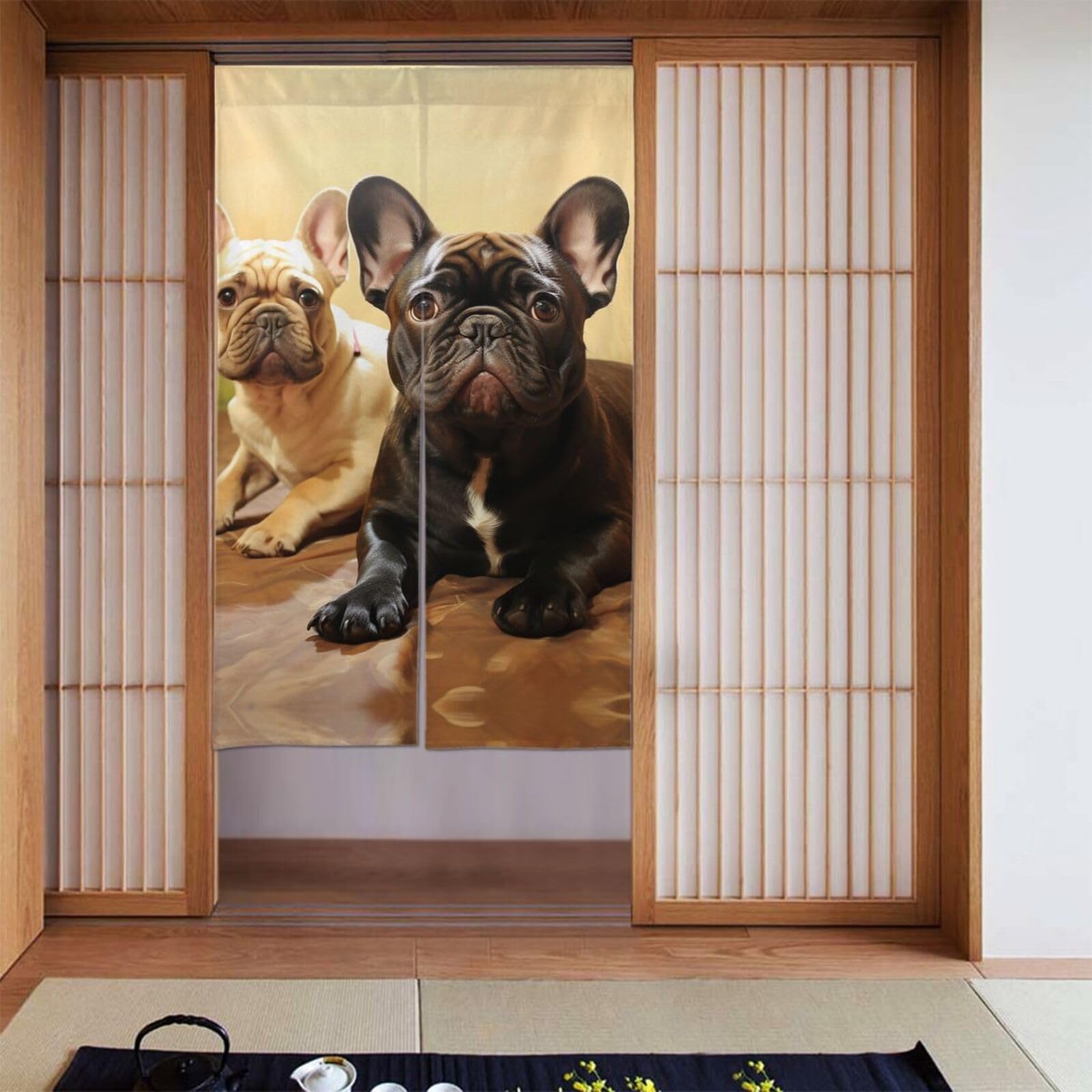 Rideaux de porte personnalisés occultants bouledogue français de 86,4x142,2 cm