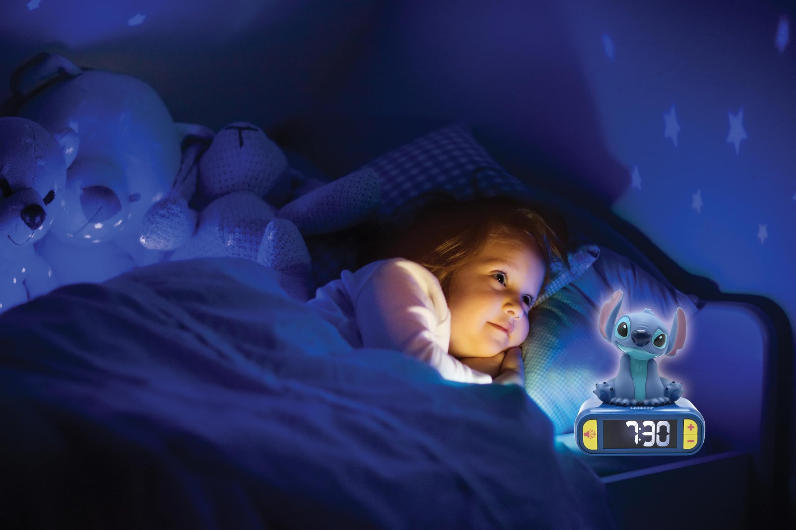 Lexibook, Disney Stitch, Sveglia notturna Stitch, Suoni e melodie, Schermo LCD retroilluminato, Luminoso, Snooze, Blu, RL800DLXB