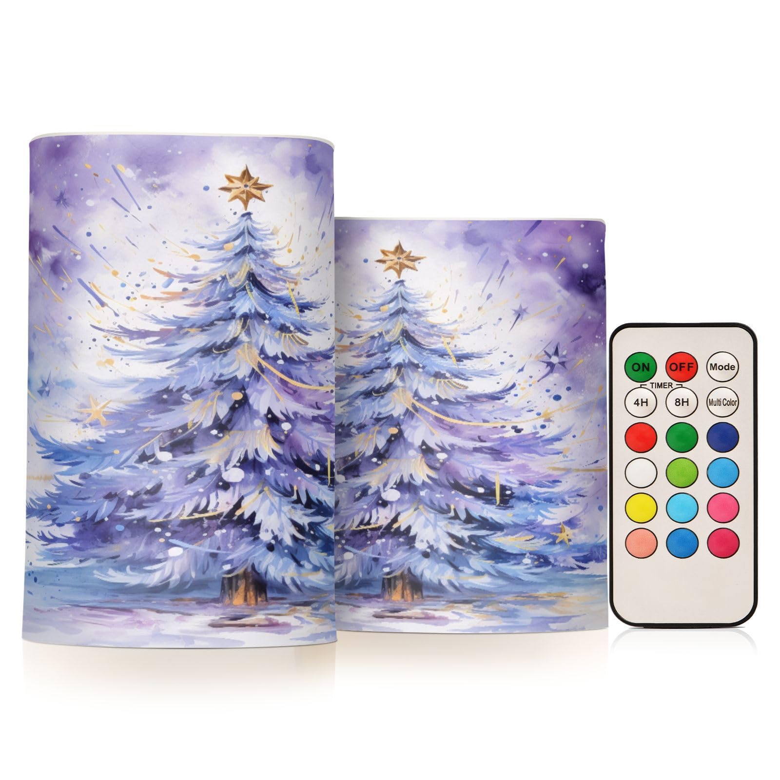 Mnsruu Flickering Flameless Candles Christmas Tree Purple LED Candles with Remote Timer Set of 2 Battery Operated Candle Home Decoration