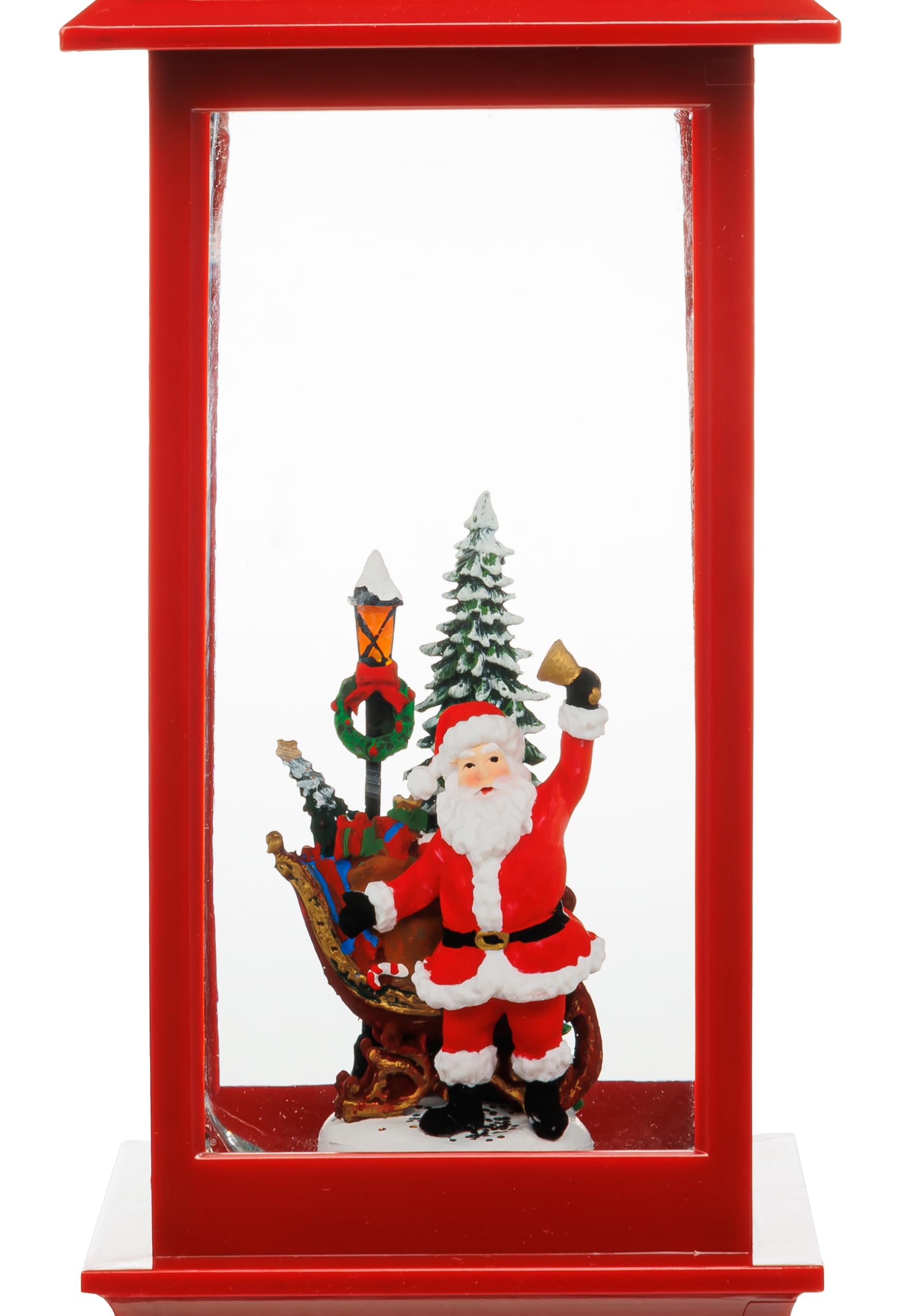 SIKORA WL13 LED Schneelaterne Wasserlaterne Klassisch Santa am Weihnachtsbaum rot mit aufwirbelnden Flocken und Musik