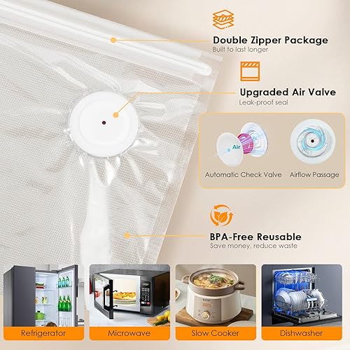 Miniatura 4 de BOSIMIA Sellador al vacío de mano compacto para almacenamiento de alimentos con 40 bolsas de vacío reutilizables