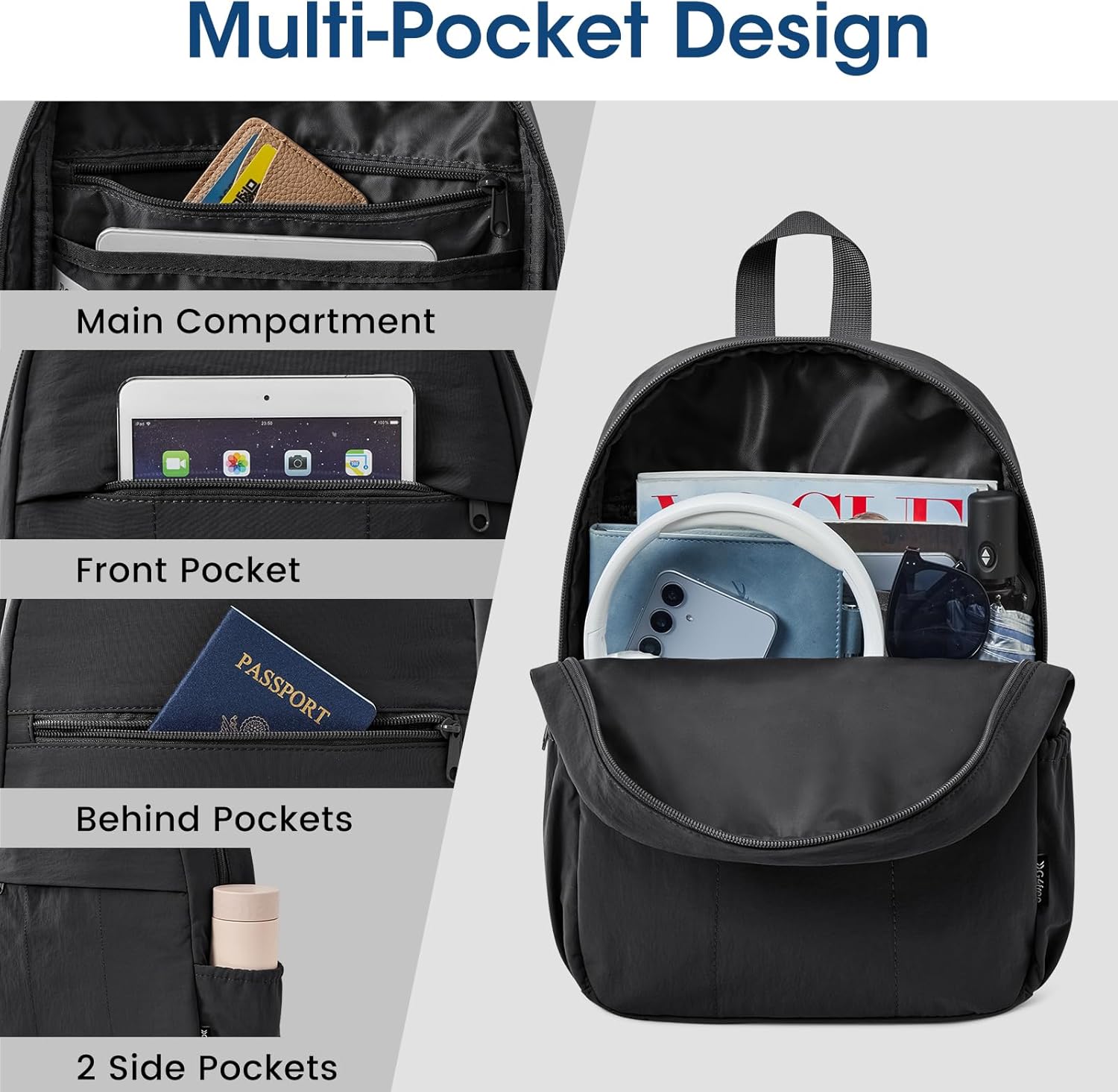 G4Free Mini Backpack for Women Water-resistant Hiking Backpack with Adjustable Shoulder Straps for School Travel Shop Work Casual(BLACK) - Image 5