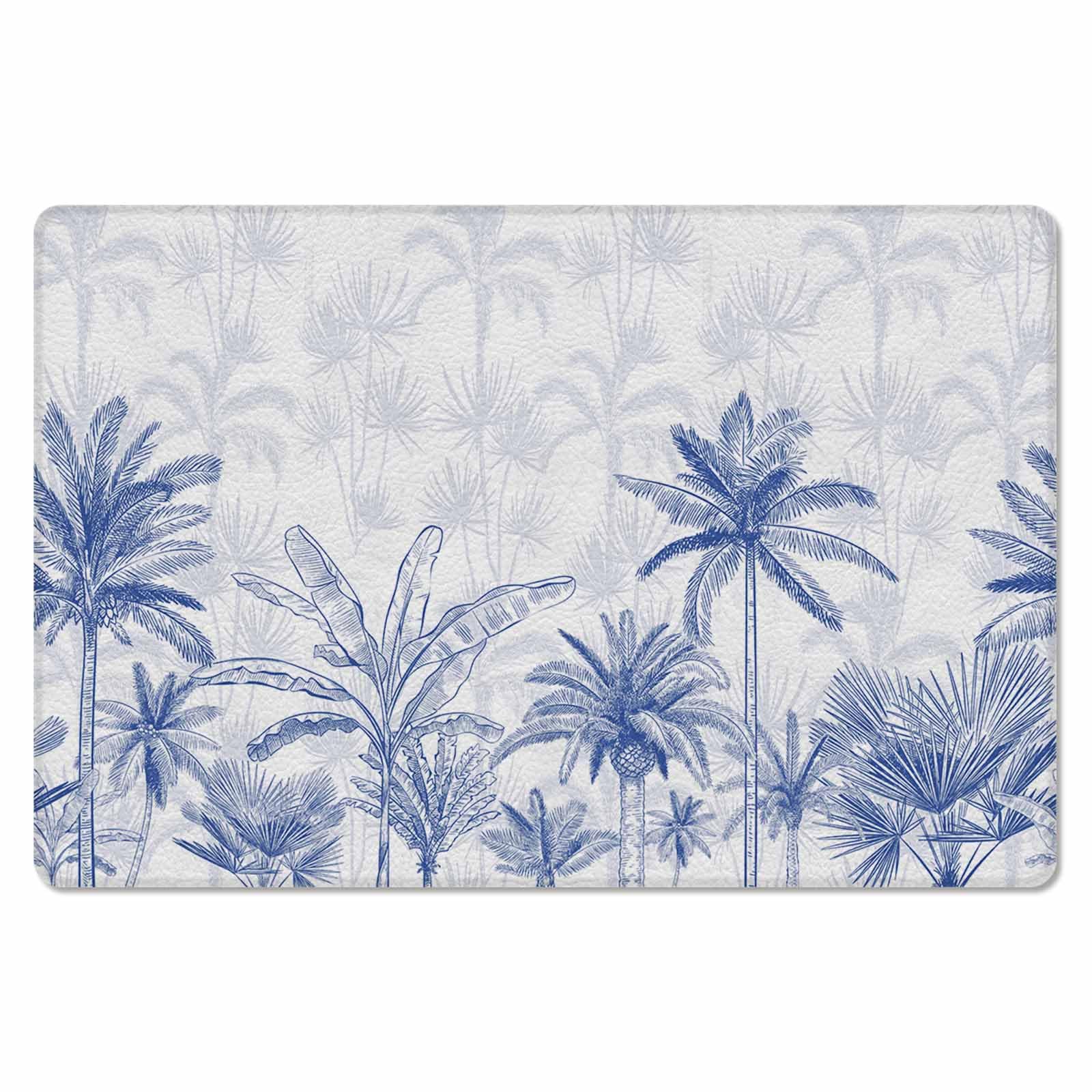 Blue Palm Tree Antifatigue Kitchen Bath Door Mat Cushioned Runner Rug,Washable Welcome Floor Sink Mat,Waterproof & Non-Slip Kitchen Standing Doormat,Summer Tropical Banana Leaf Forest Beach 18