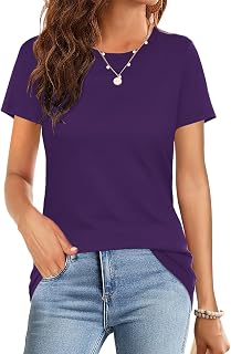 Elesomo Womens T-Shirt Crewneck Cotton Blend Tops Fall Clothes