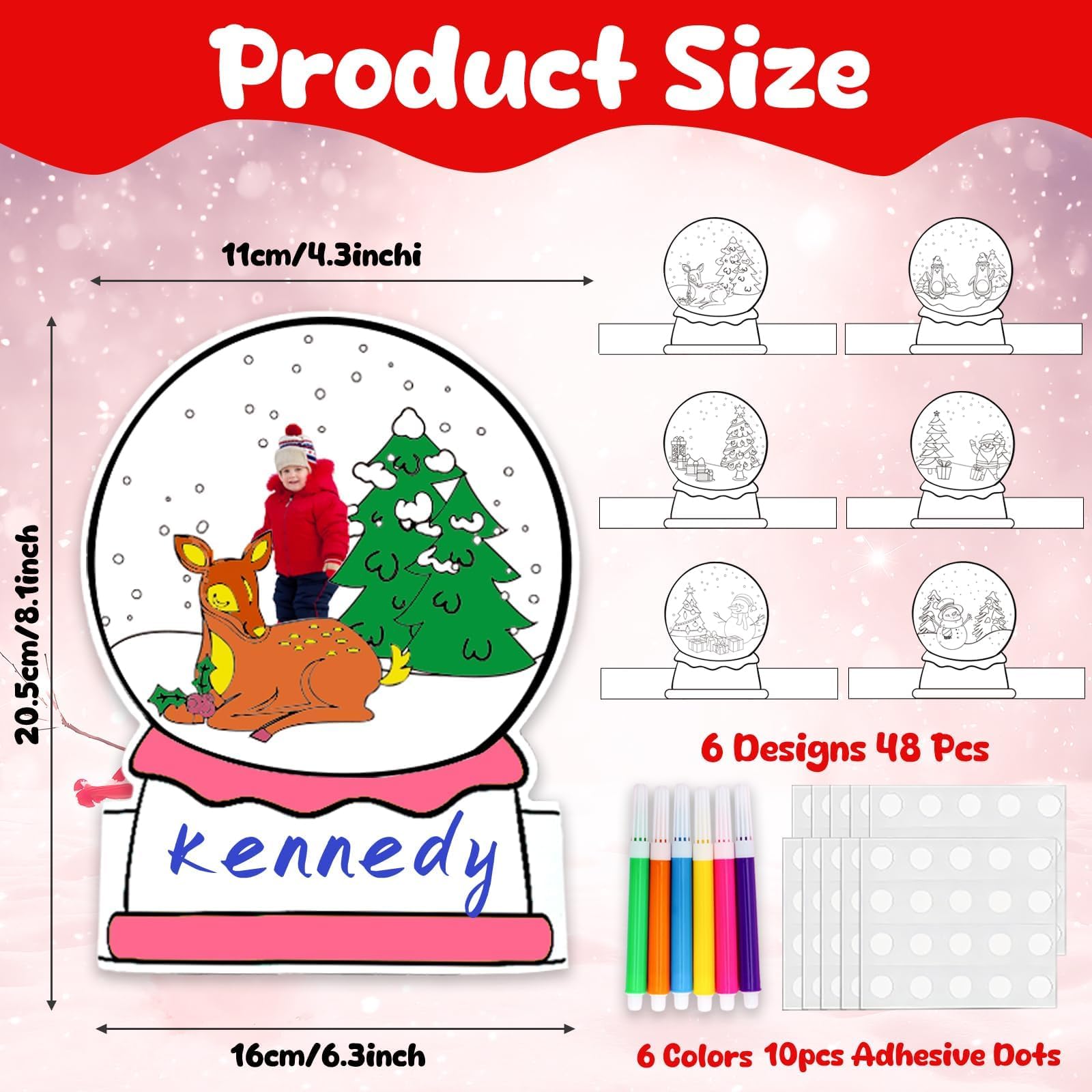 EggSun 48 Pieces Winter DIY Photo Snow Globe Craft Kit for Kids,Picture Craft Photo Frame Snowman DIY Coloring Winter Party Gift Decorations School Classroom Home Activities with Coloring Pen