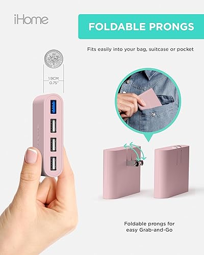 Miniatura 5 de Cargador iHome AC Pro, 5.4 amperios, 4 puertos USB, para pared o viaje, enchufe plano plegable para iPhone 11, 11 Pro, 11 Pro Max, Xs, Xs Max, XR,