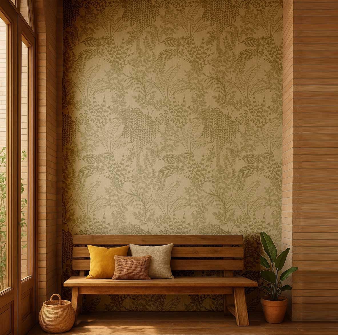 S4Sassy Self-Stick Decorative Wallpaper, Jungle Sketch Wall Paper, Vinyl Waterproof Contact Paper, Green, 25"X 120" Removable Renter Friendly Walls Covering for Bedroom, Dining Room