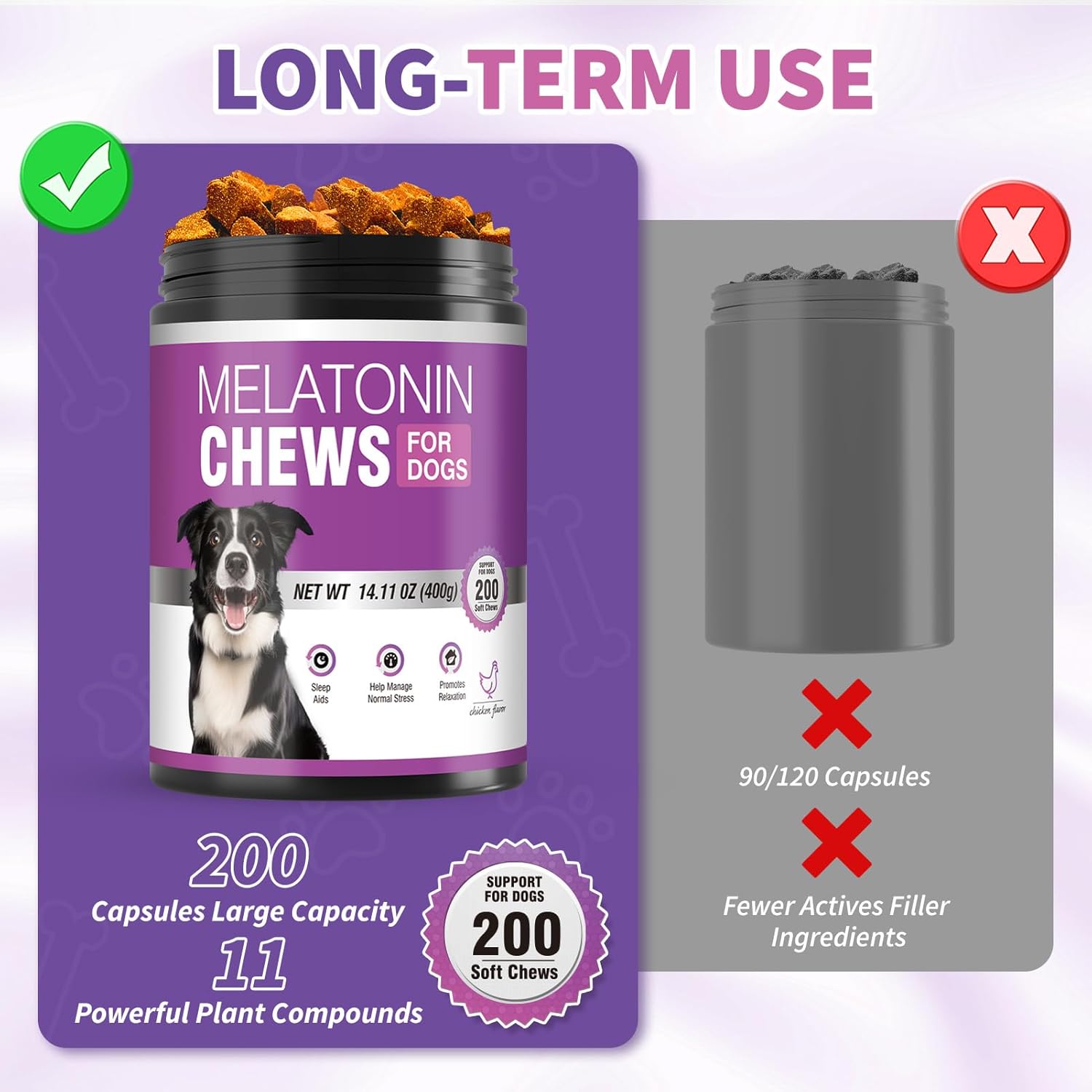Calming Melatonin for Dogs, 200 Pet Chews Calming Treats for Sleep Aid Sleeping Pills Puppy Melatonin Bites Support Stress, Anxiety Relief, Separation for Small and Large Dogs(Chicken Flavor)