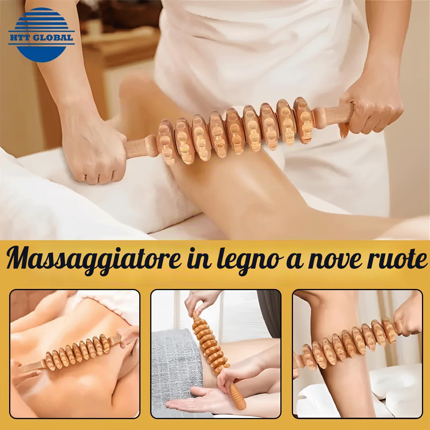 Wood Massager 7 Pezzi Set per Corpo, Strumenti di Maderoterapia per Massaggio Muscolare, Drenaggio Linfatico e Relax, Rulli e Barre in Legno per Gambe, Braccia, Schiena – Benessere Casa Spa