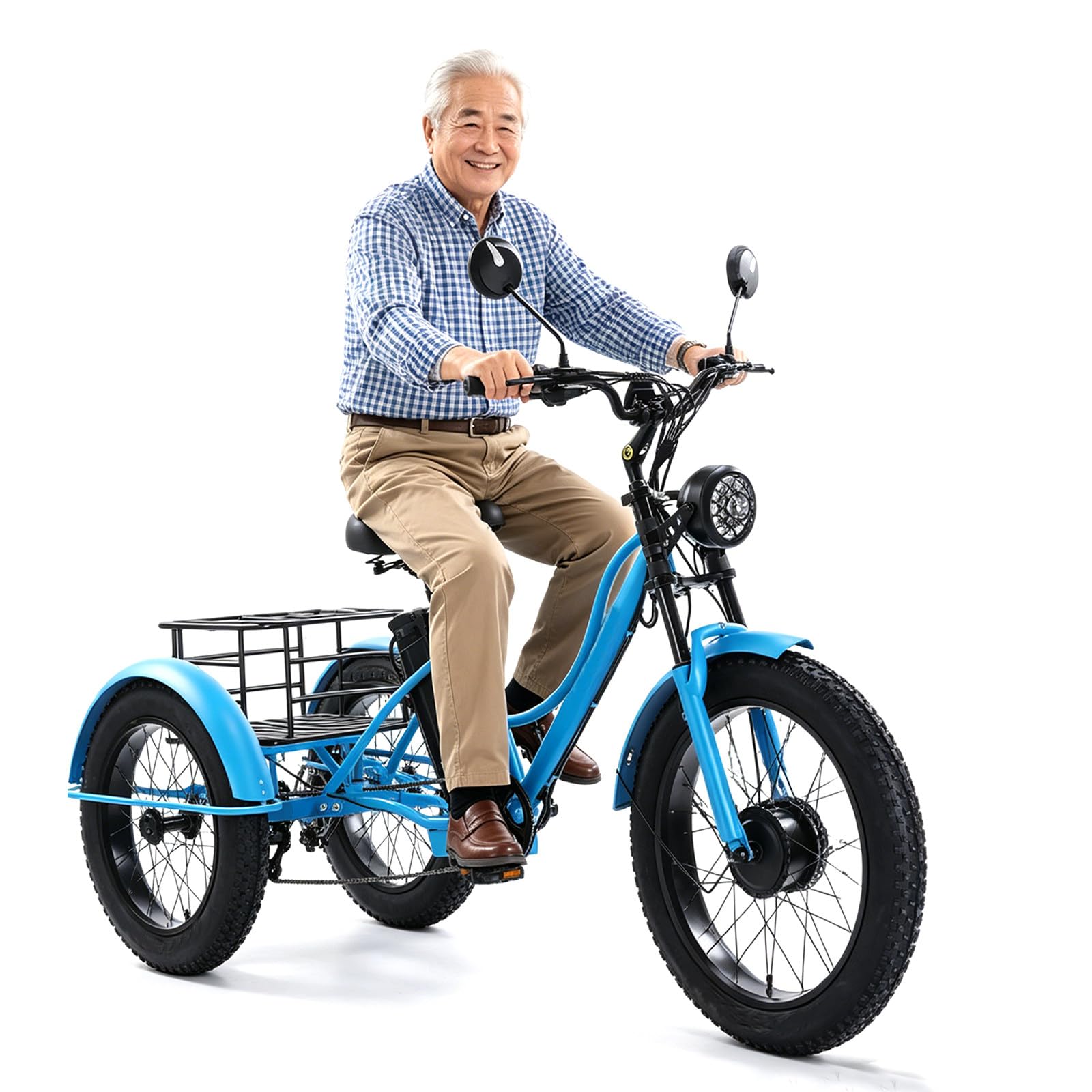 24 Pollici Bici Elettrica A 3 Ruote, Tre Ruote Elettrica con 3 Ruote Tre per Adulti Tre Ruote Viaggi Confortevoli, Un Regalo per iIgenitori 200 Kg Faro per Strade Cittadine E Di Montagna Blue