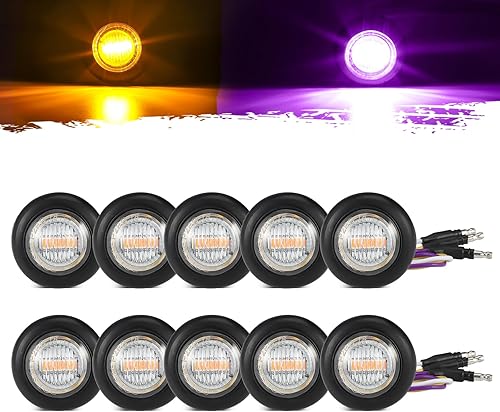 Partsam Marcador LED redondo de doble color de 34 pulgadas, color ámbar a morado, luz lateral auxiliar aprobada por DOT, luz intermitente con