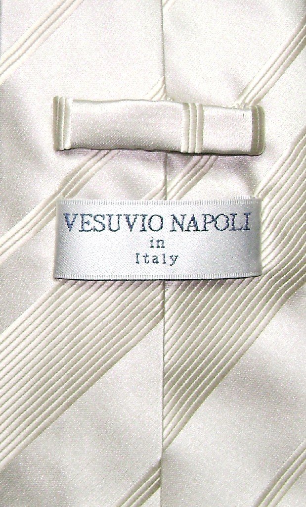 Vesuvio Napoli NeckTie Cream Off-White Woven Striped Design Men's Neck Tie