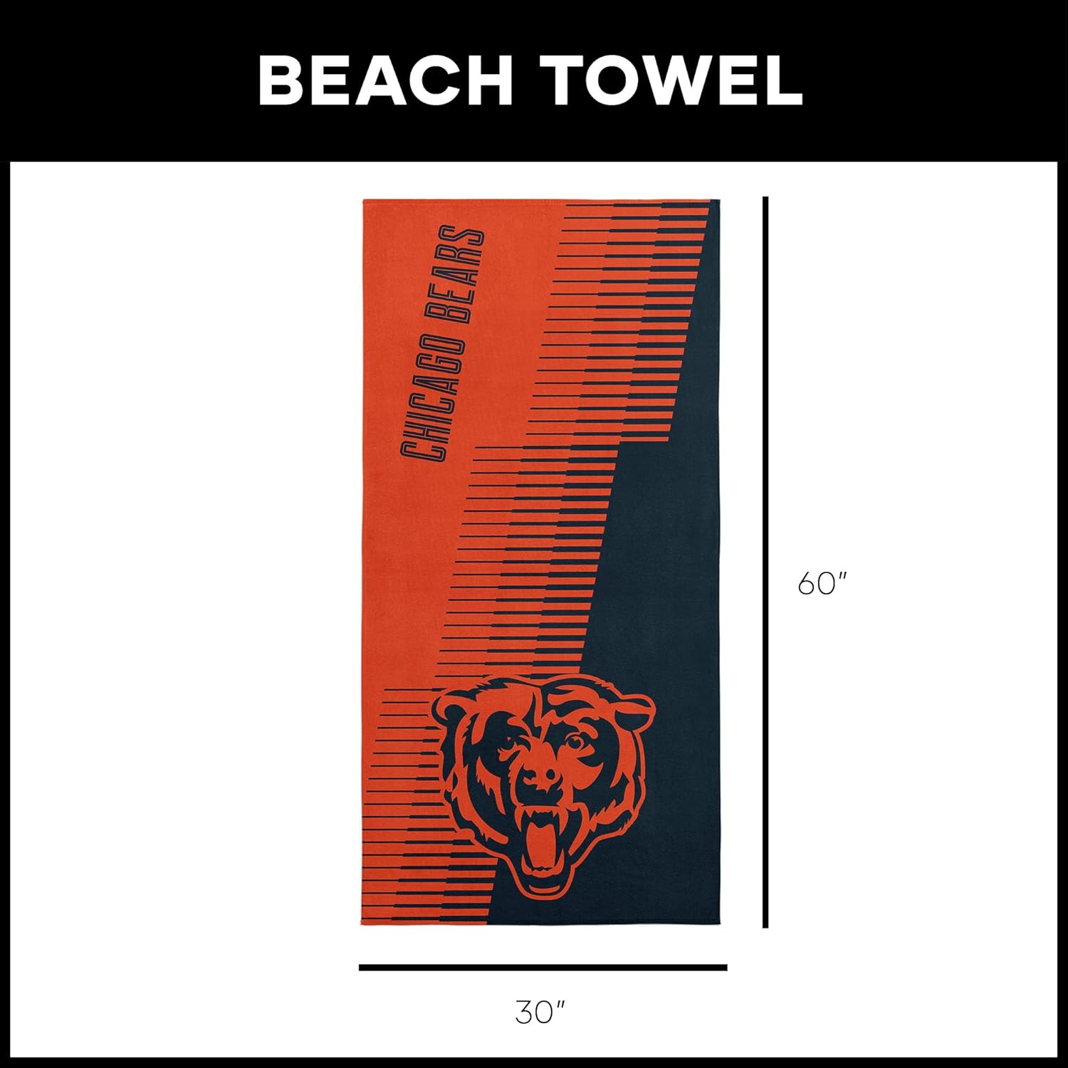 Northwest Chicago Bears NFL Progression Jacquard Beach Towel 36 x 72 Inches - Image 6