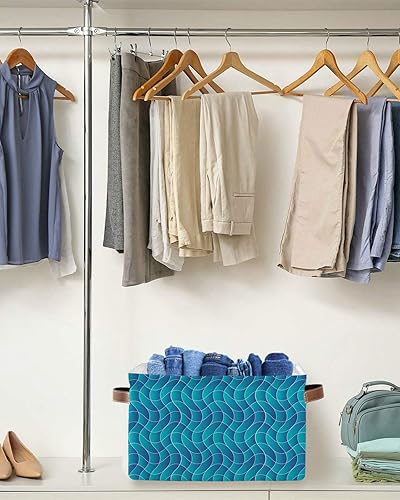 Miniatura 5 de Blue Geometric Storage Basket for Organizing Shelves, Collapsible Storage Bins Boxes with Handle, Modern Moire Abstract Art Aesthetics Canvas Hamper