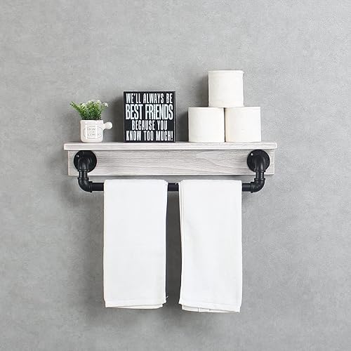 Miniatura 5 de MBQQ Estante de tubo industrial, estante de pared rústico con toallero, toalleros de granja de 24 pulgadas para baño, estantes flotantes montados en