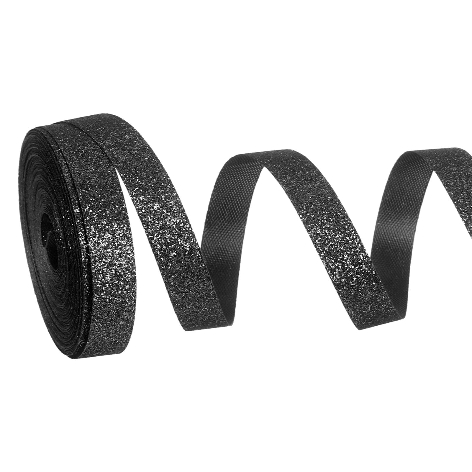 PATIKIL Metallic Glitter Ribbon Roll, 10mm x 9m Sparkly Ribbon Single Sided Cut Edge Gift Wrapping Fabric Rolls for DIY Crafts Wedding Bouquet Party Christmas Decor, Black