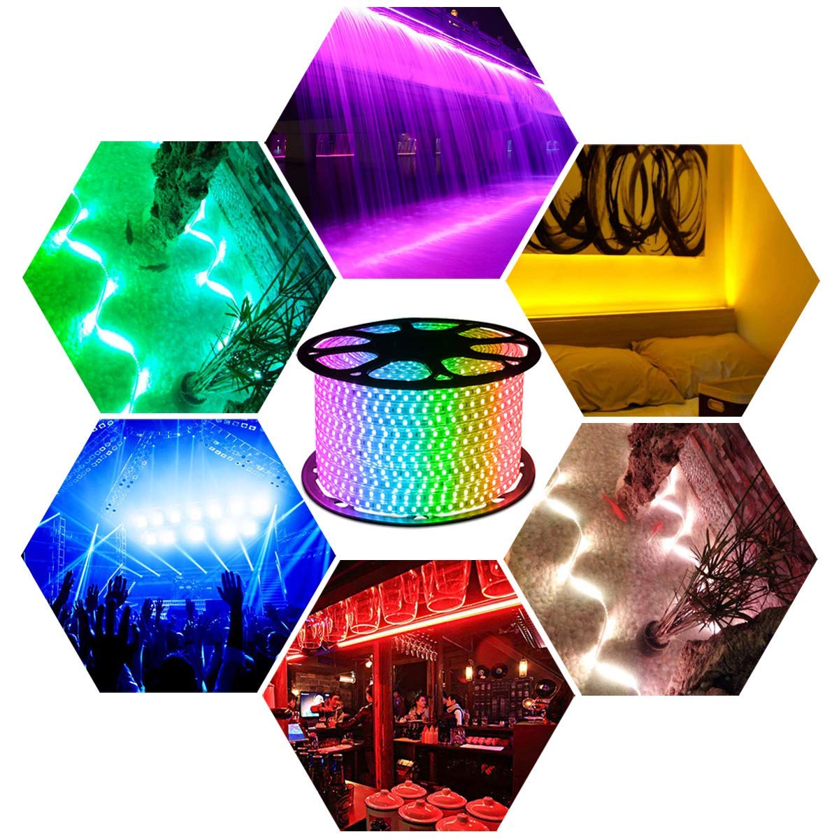 GreenSun LED Lighting Tiras LED 20m 5050SMD, RGB Tiras de Luces LED Iluminación con 60 Leds/m, Bluetooth Control Remoto de 24 Claves Impermeable IP65 para navidad, decoracion de fiestas