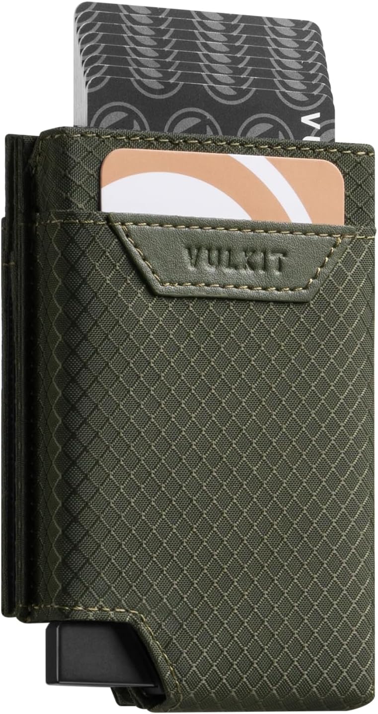 VULKIT Bifold Pop up Card Holder with Money Compartment Business Card Case Minimalist Front Pocket Wallet for Men (Green)