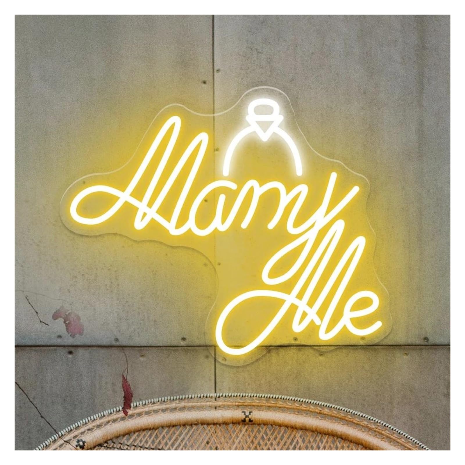 Xenite Style 1 Hanging Art Neon Signs Marry Me Neon Sign Ring Led Light Dimmable For Engagement Party Marriage Proposal Wedding Grass Wall Backdrop Decor 40Cmx34cm