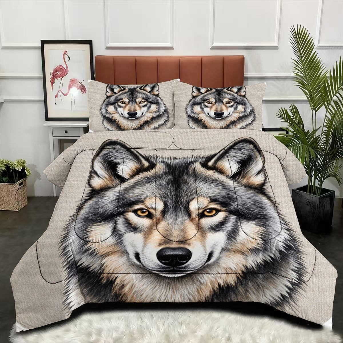 Couette 220x240 loup 3D parure de lit 4 saisons réversible pour des nuits douillettes