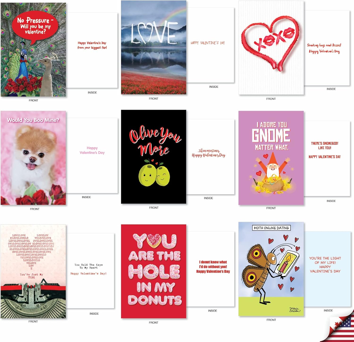 NobleWorks - 36 Assorted Set Funny Valentine's Day Greeting Cards Bulk Box with Envelopes, Loving Humor Card Variety Pack for Men, Women, Friends (36 Designs, 1 Each) Be Mine AC9380VDG-B1x36