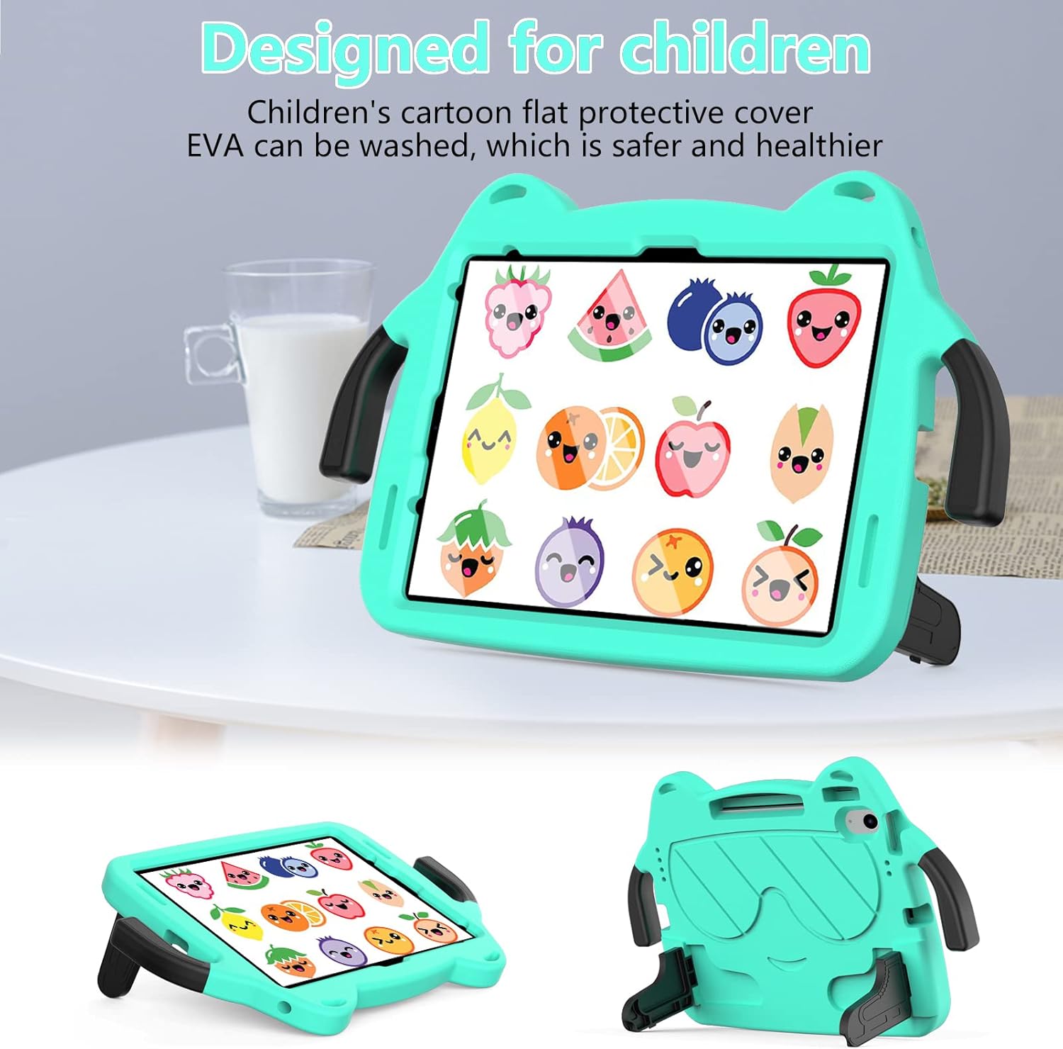 Compatible with iPad (A16) 11th 2025/10th Generation 2022 Kids Case,Lightweight EVA+PC Kid Friendly Shockproof Stand Protective Case, with Handle + Shoulder Strap (Green)