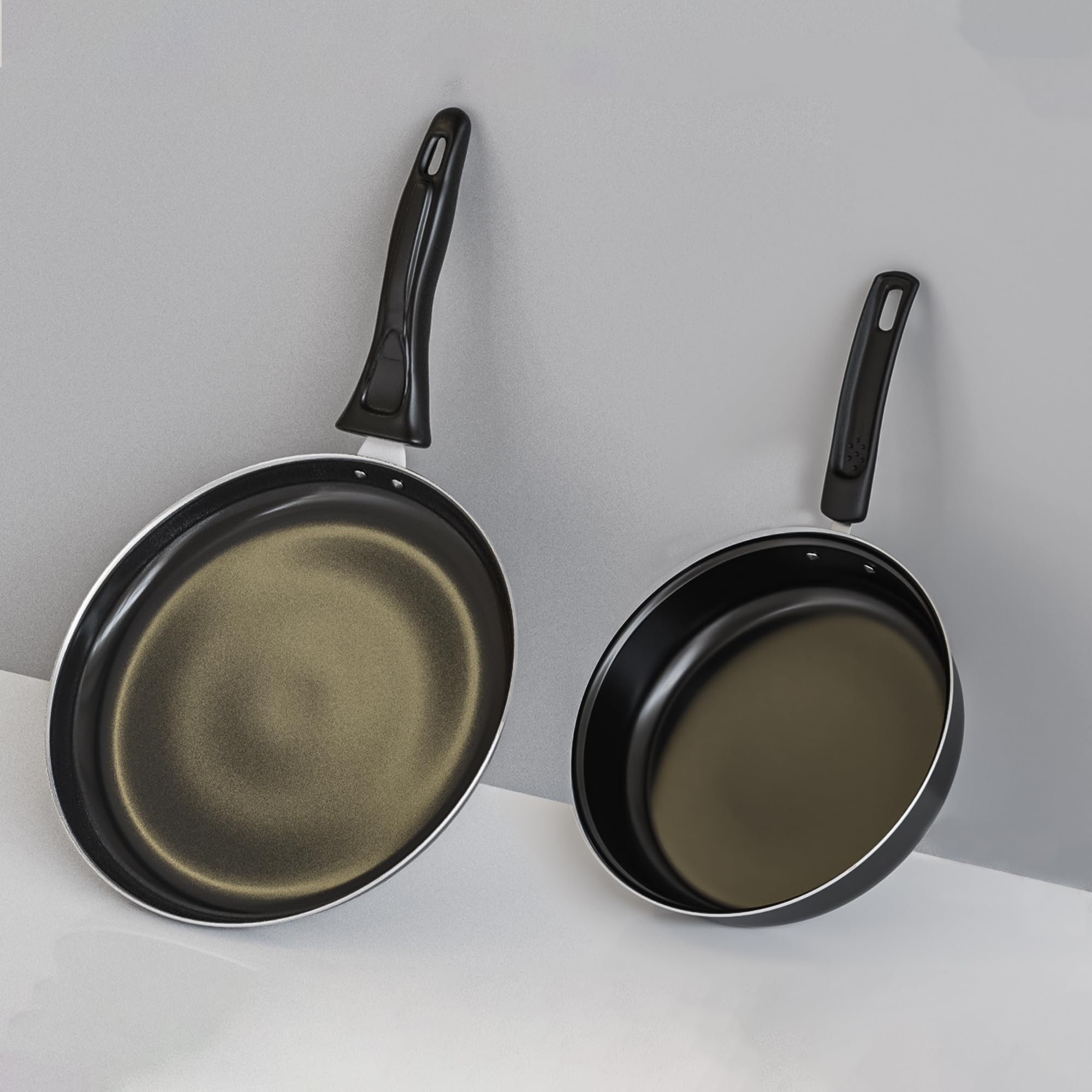 The Earth Store EcoLuxe Non-Stick Cookware Set of 2 | Fry Pan 21.5cm, Dosa Tawa 24.5 cm | Bakelite Handles | Cast Iron | Gas and Induction Compatible | PFOA Free| Black