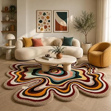Irregular Shaped Custom Throw Rug Illusion Pattern Hand-Tufted Wool Handmade Area Rug for Home, Bedroom, Living Room, Kids Room 3X3