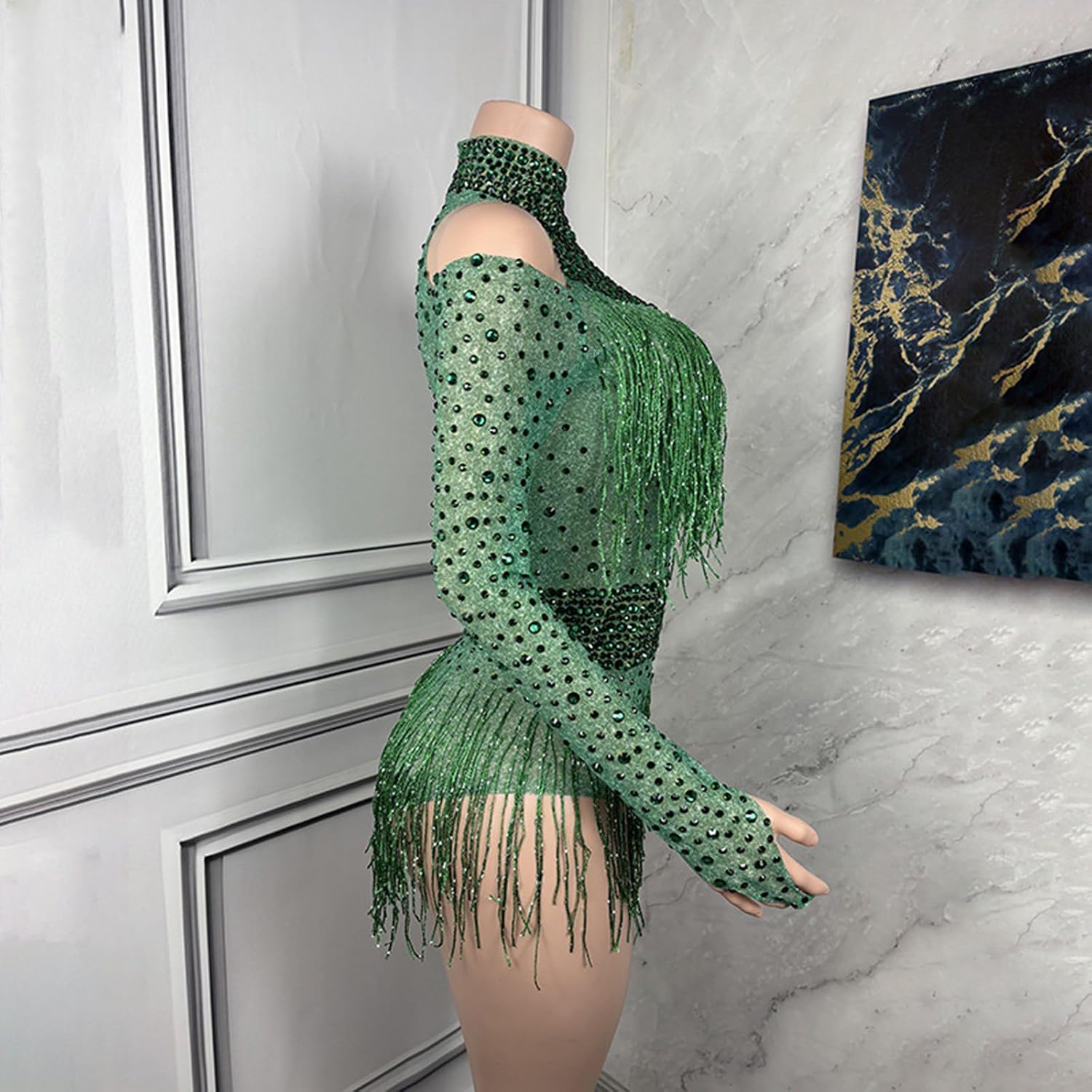Diamantes Fringe Bodysuit Women Dancer Leotard Celebrate Outfit Prom Birthday Nightclub Costume Sparkly Diamantes