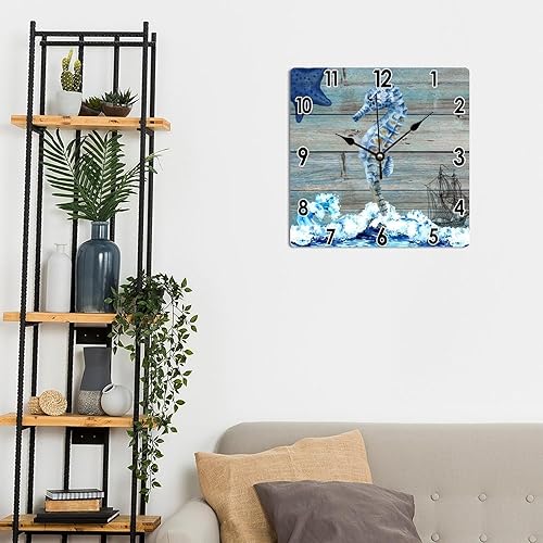 Miniatura 5 de Reloj náutico antiguo con estrellas de mar costeras para pared, acuarela, olas de mar, veleros, veleros, relojes de pared de PVC, con temática