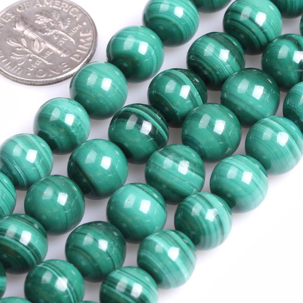 GEM-Inside Malanchite Gemstone Loose Beads Natural 11mm Round Crystal Energy Stone Power for Jewelry Making 15"