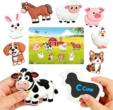 Zerobe Farm Animal Magnets with Portable Board, Words & Letters, 8PCS